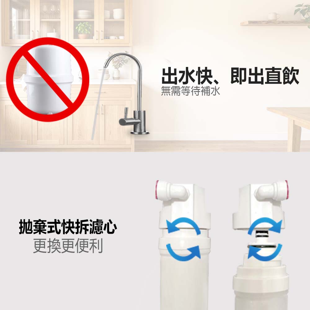 【禾迪宣】EGQ-8801 廚下淨水器大流量 快速裝水 每分鐘2150cc以上 過濾重金屬,氯等有害物質，0.1奈米精密過濾器